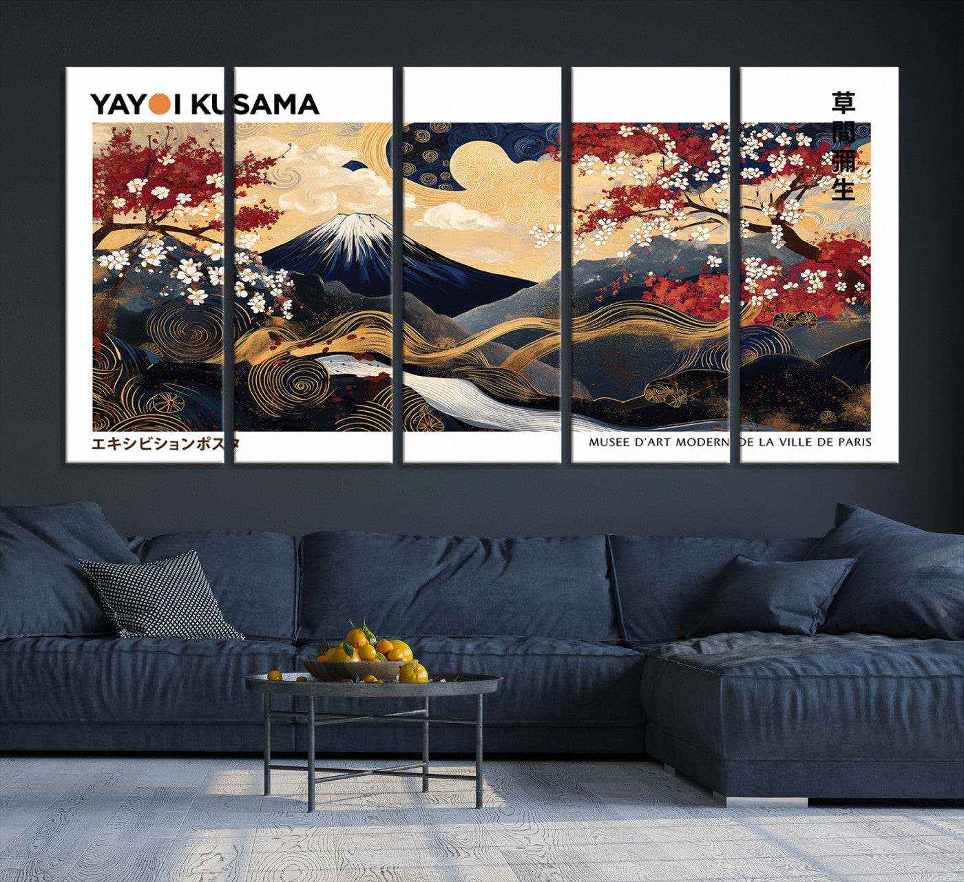 66243961-MGV-CV-36X24-Modern Mount Fuji Print, Yayoi Kusama Canvas Wall Art, Abstract Mount Fuji Canvas Print, Japanese Landscape Art Printing