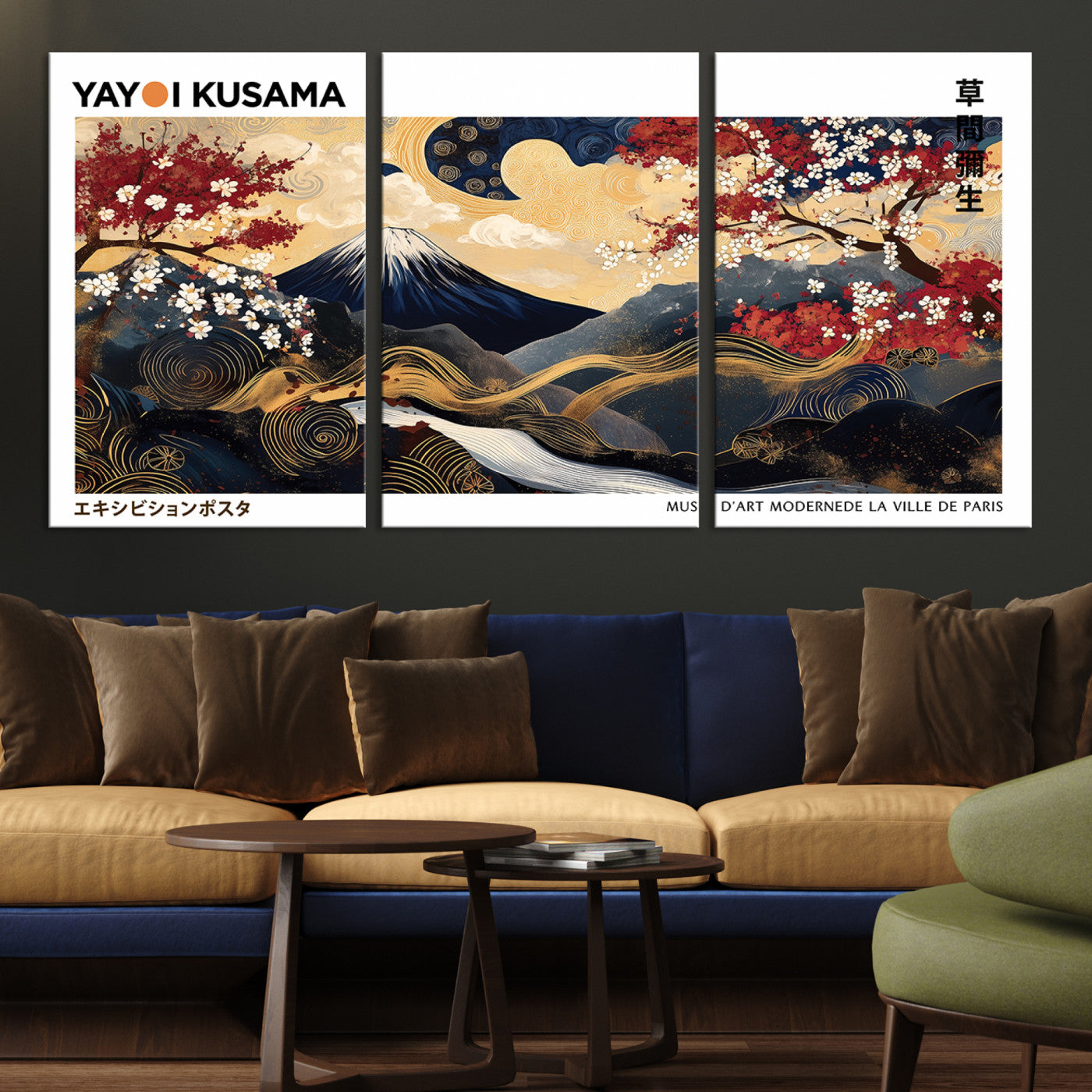 66243961-MGV-CV-36X24-Modern Mount Fuji Print, Yayoi Kusama Canvas Wall Art, Abstract Mount Fuji Canvas Print, Japanese Landscape Art Printing