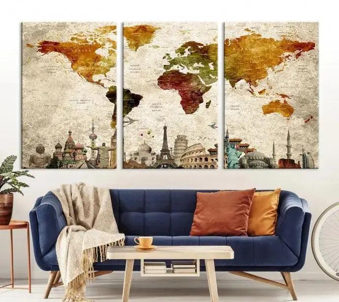 Modern World Map Wall Art Canvas Print