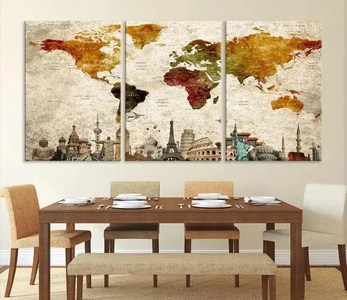 Modern World Map Wall Art Canvas Print