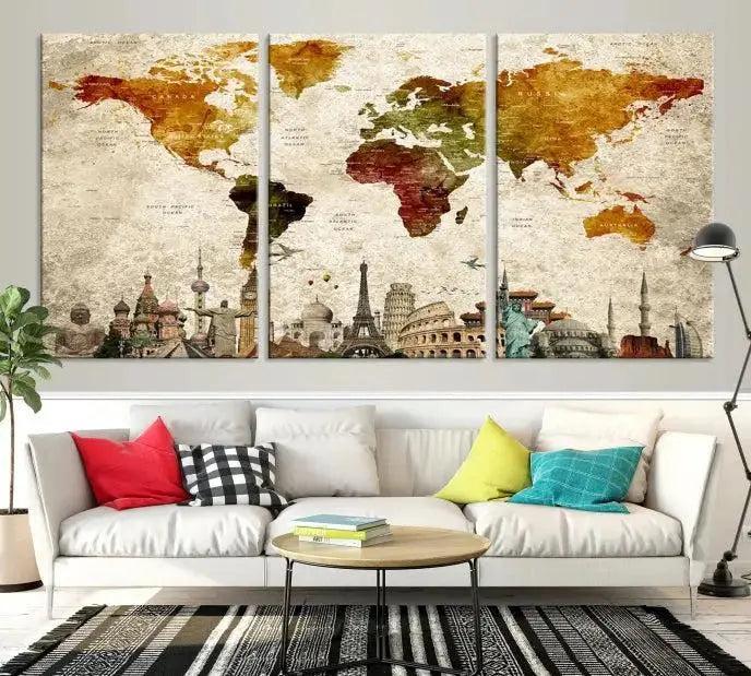 Modern World Map Wall Art Canvas Print