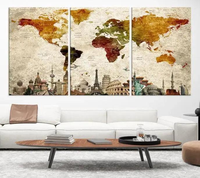 Modern World Map Wall Art Canvas Print