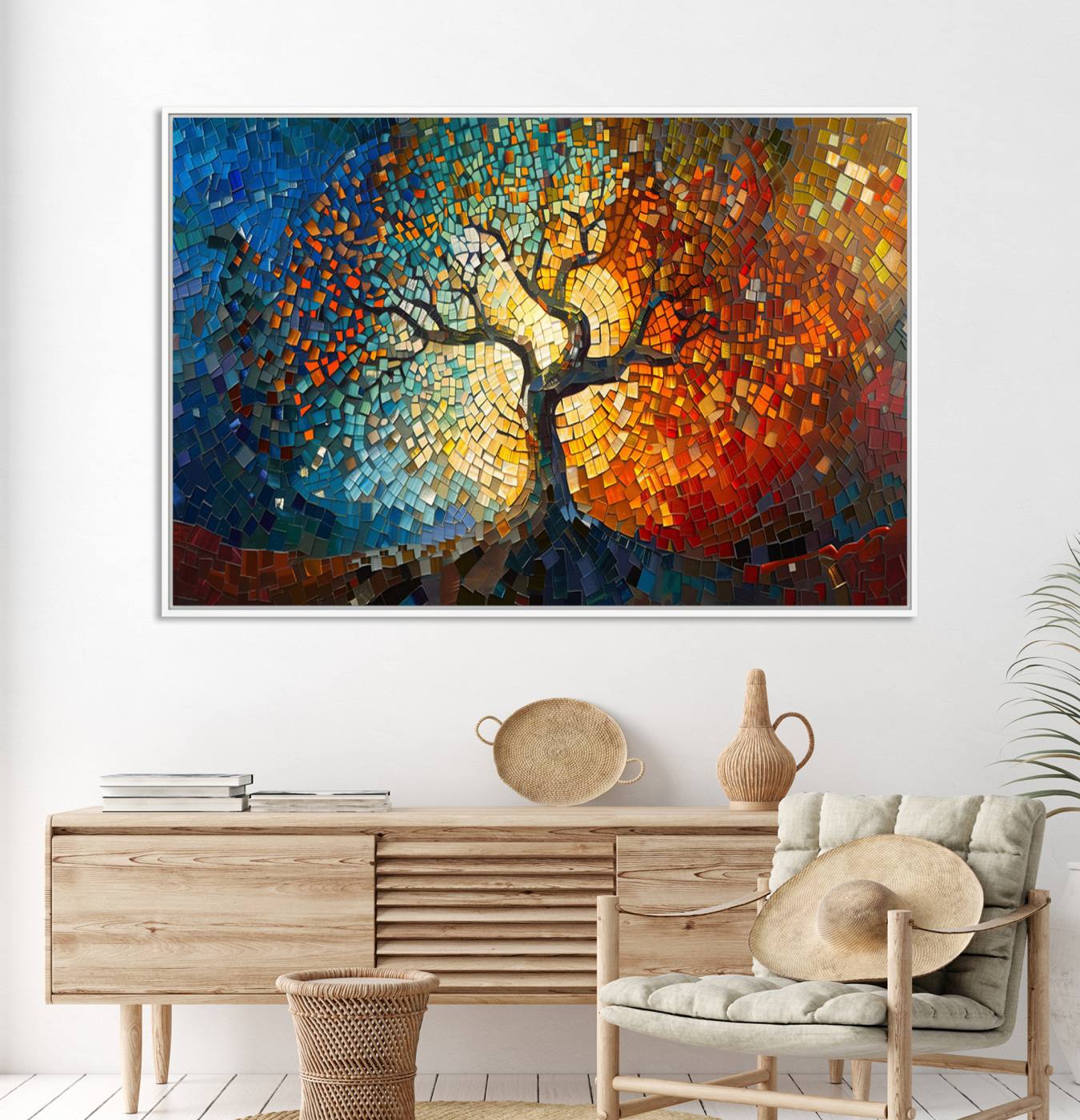66056-MGV-CV-36X24-Mosaic Tree Canvas Wall Art Canvas Print – Vibrant Stained Glass-Inspired Tree of Life - Ready to Hang