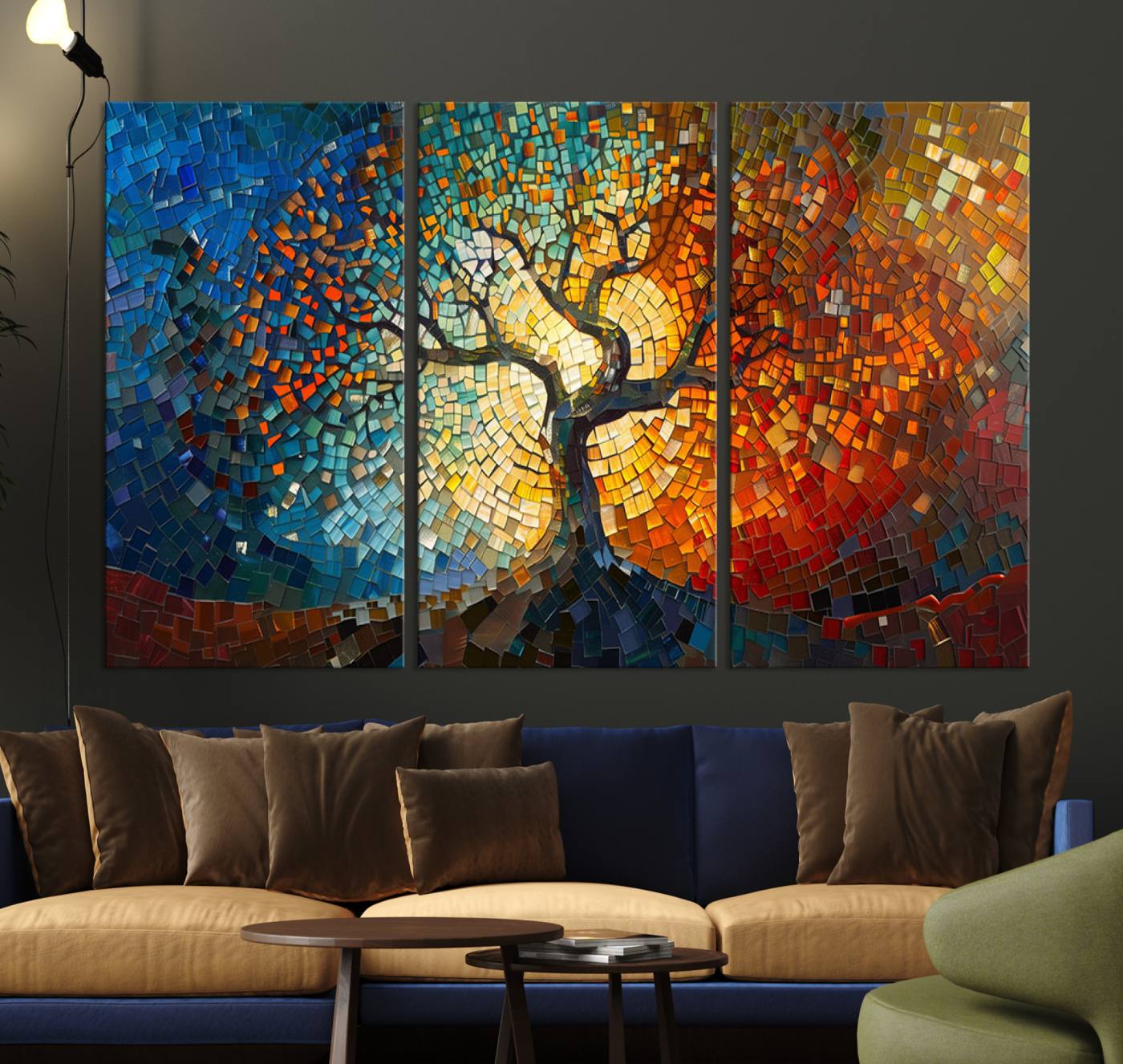 66056-MGV-CV-36X24-Mosaic Tree Canvas Wall Art Canvas Print – Vibrant Stained Glass-Inspired Tree of Life - Ready to Hang