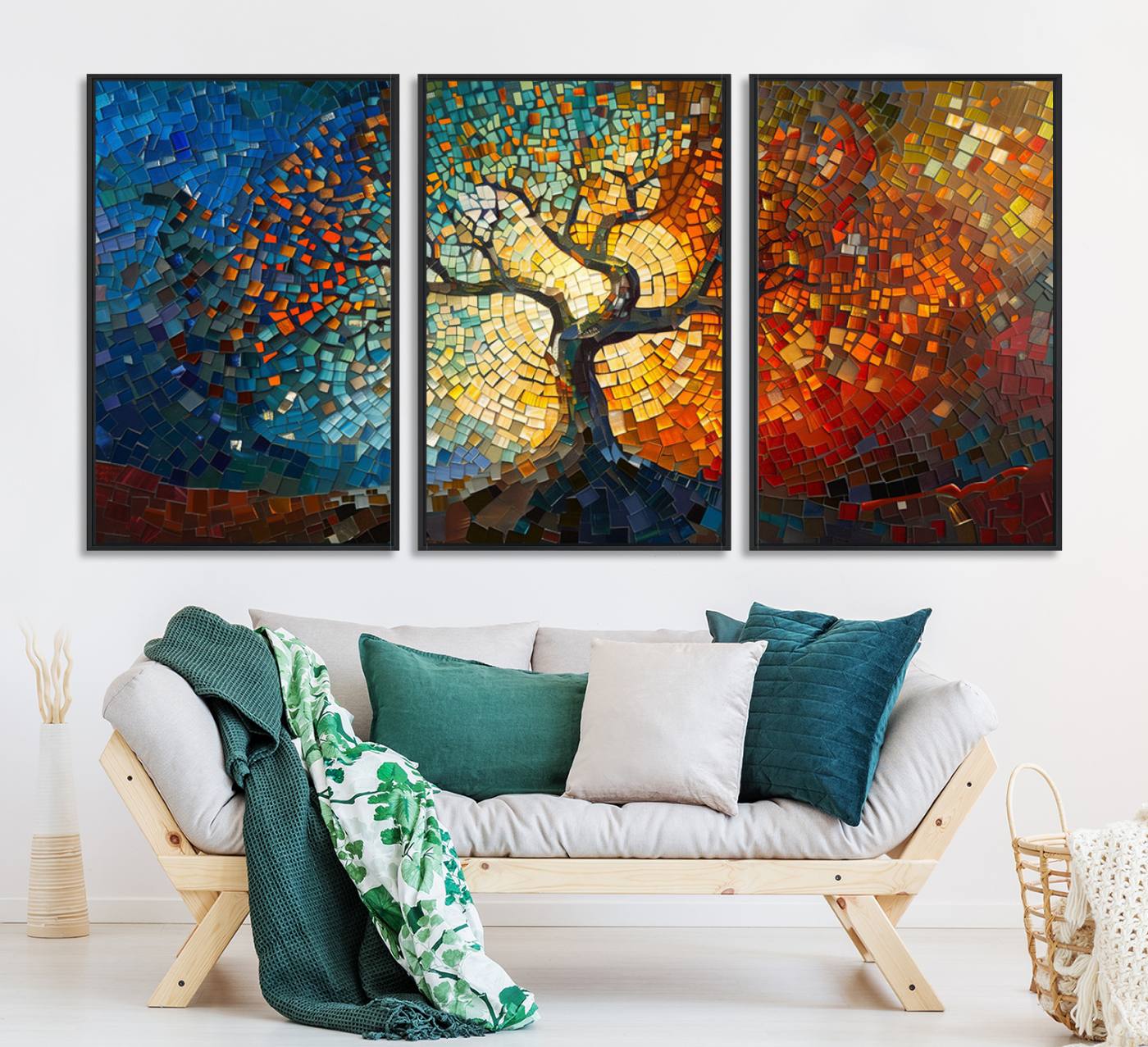 66056-MGV-CV-36X24-Mosaic Tree Canvas Wall Art Canvas Print – Vibrant Stained Glass-Inspired Tree of Life - Ready to Hang