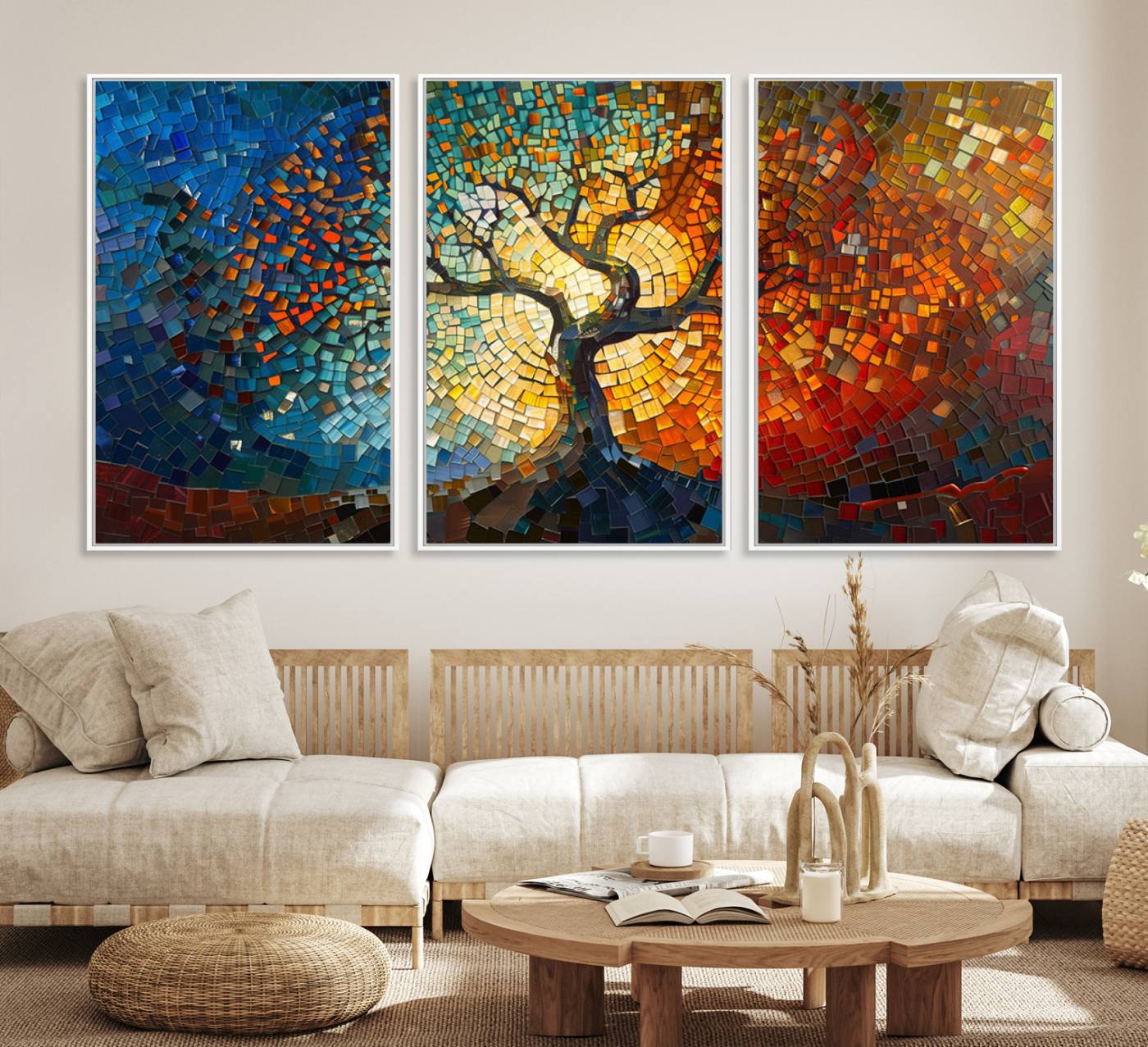 66056-MGV-CV-36X24-Mosaic Tree Canvas Wall Art Canvas Print – Vibrant Stained Glass-Inspired Tree of Life - Ready to Hang