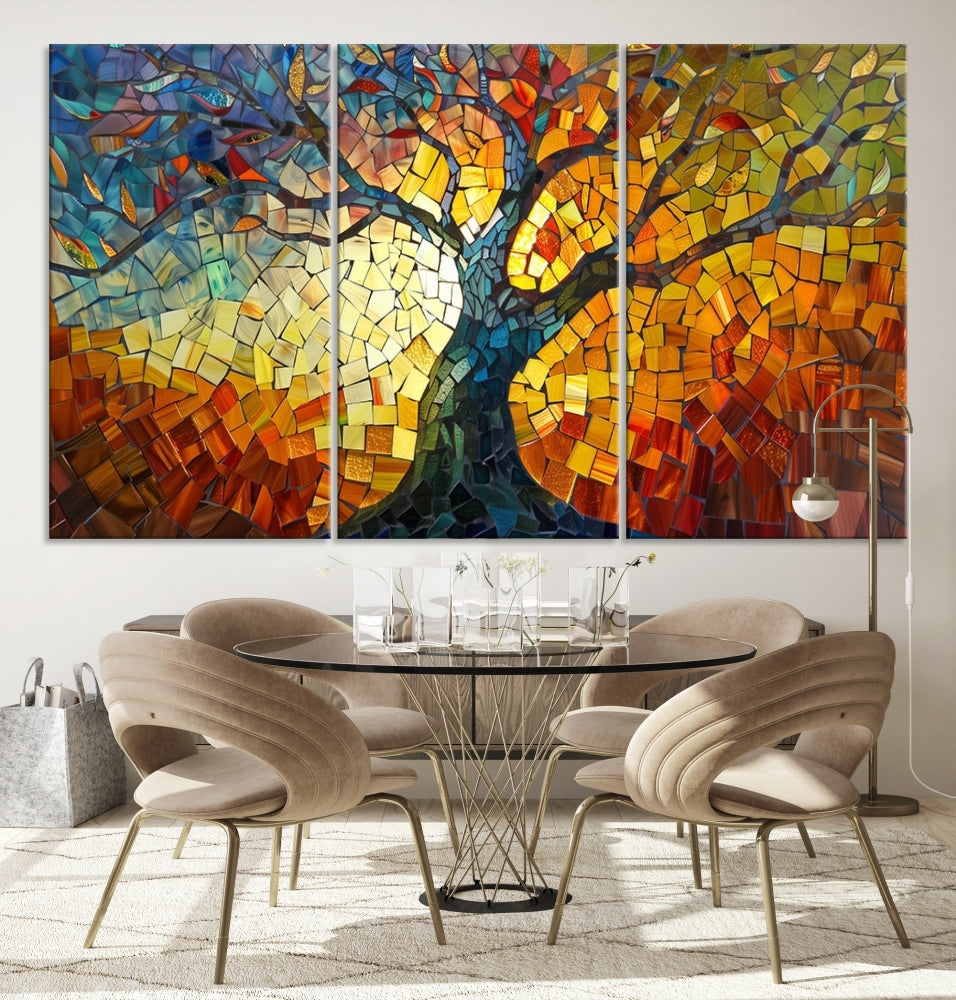 Edit-Images-Mosaic Tree Canvas Wall Art – Vibrant Stained Glass-Inspired Tree of Life