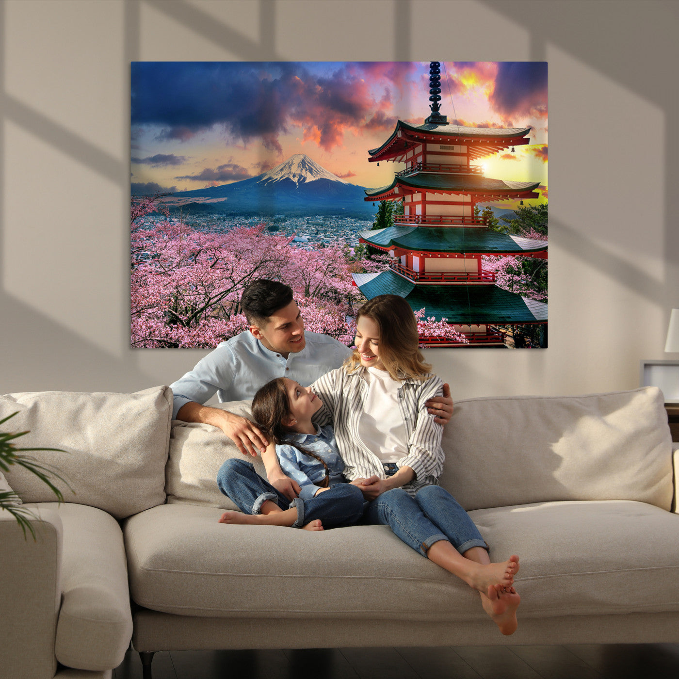 Mount Fuji & Cherry Blossom Wall Art Canvas Print – Iconic Japanese Landscape, Sakura Pagoda Sunset, Multi-Panel Framed Artwork for Home,