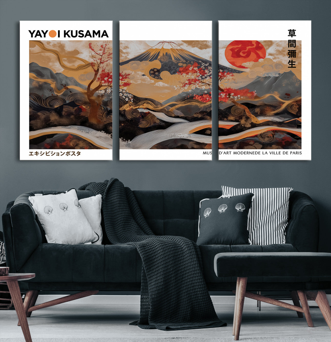 85375874-MGV-CV-36X24-Mount Fuji Wall Art Print, Yayoi Kusama Canvas Wall Art, Abstract Mount Fuji Canvas Print, Japanese Landscape Art Printing