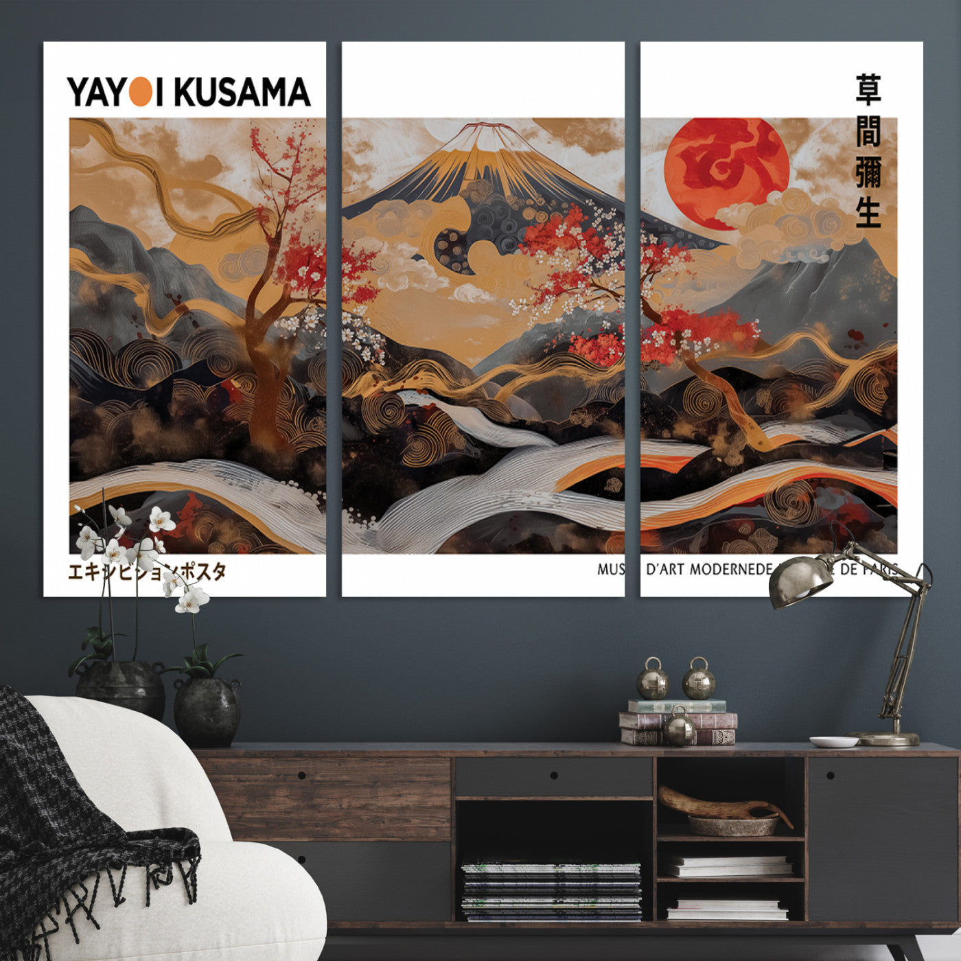 85375874-MGV-CV-36X24-Mount Fuji Wall Art Print, Yayoi Kusama Canvas Wall Art, Abstract Mount Fuji Canvas Print, Japanese Landscape Art Printing