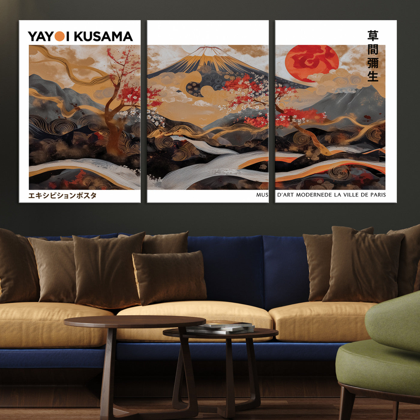 85375874-MGV-CV-36X24-Mount Fuji Wall Art Print, Yayoi Kusama Canvas Wall Art, Abstract Mount Fuji Canvas Print, Japanese Landscape Art Printing