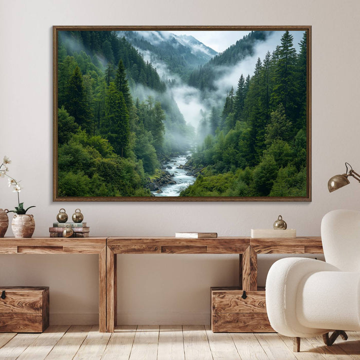 69453-MGV-FC-36X24_Walnut-Mountain Forest River Canvas Wall Art Print - Serene Nature Landscape for Living Room, Office, or Bedroom, Tranquil Forest Wall Decor