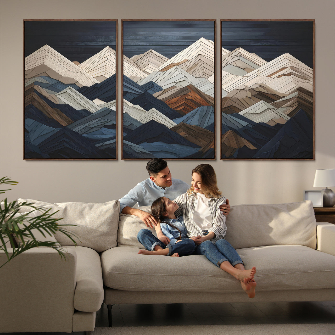 12896-MGV-FC-60X30-3P_Walnut-Mountain Range Art Wood Style Wall Art - Ready to Hang 3-Piece Set for Modern Rustic Decor, Abstract Wooden Design