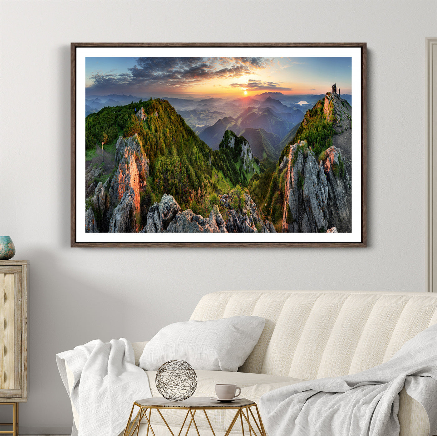 Mountain Sunset Panoramic Canvas Print – Scenic Wilderness Landscape, Majestic Summit , Multi-Panel Framed Artwork for Rustic Lodge Home