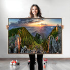 Mountain Sunset Panoramic Canvas Print – Scenic Wilderness Landscape, Majestic Summit , Multi-Panel Framed Artwork for Rustic Lodge Home
