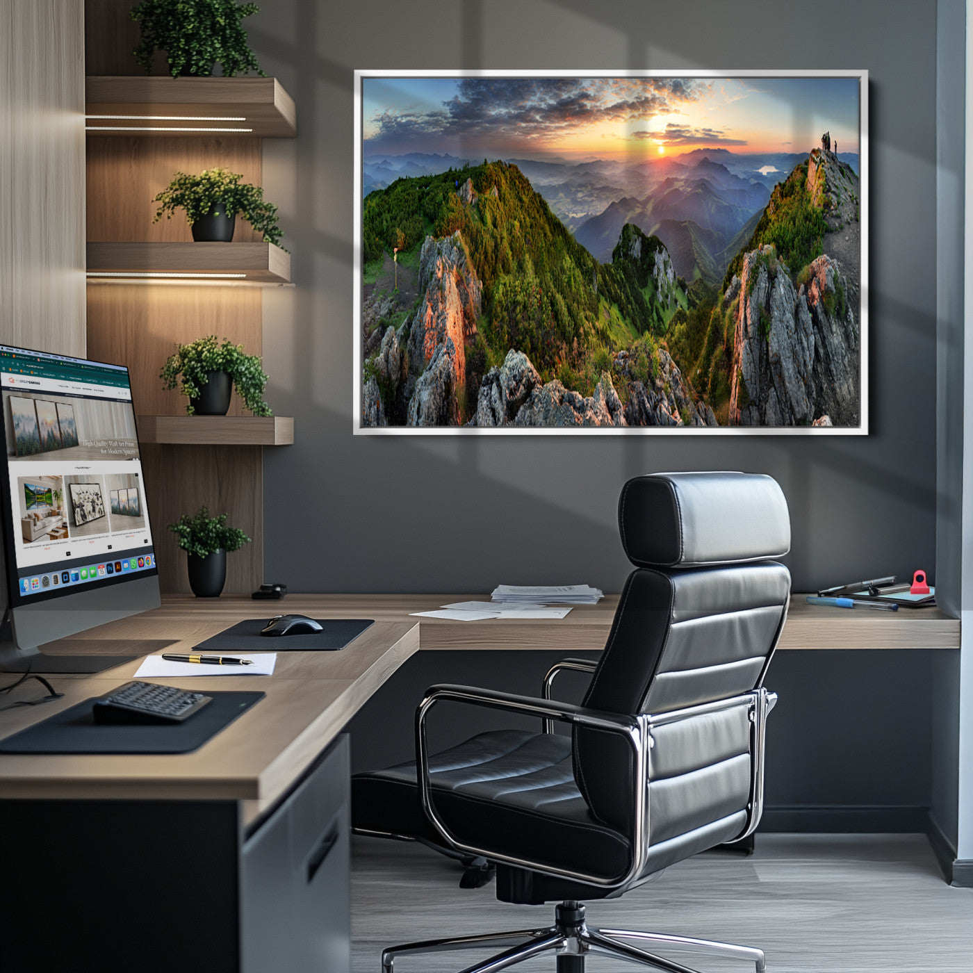 Mountain Sunset Panoramic Canvas Print – Scenic Wilderness Landscape, Majestic Summit , Multi-Panel Framed Artwork for Rustic Lodge Home