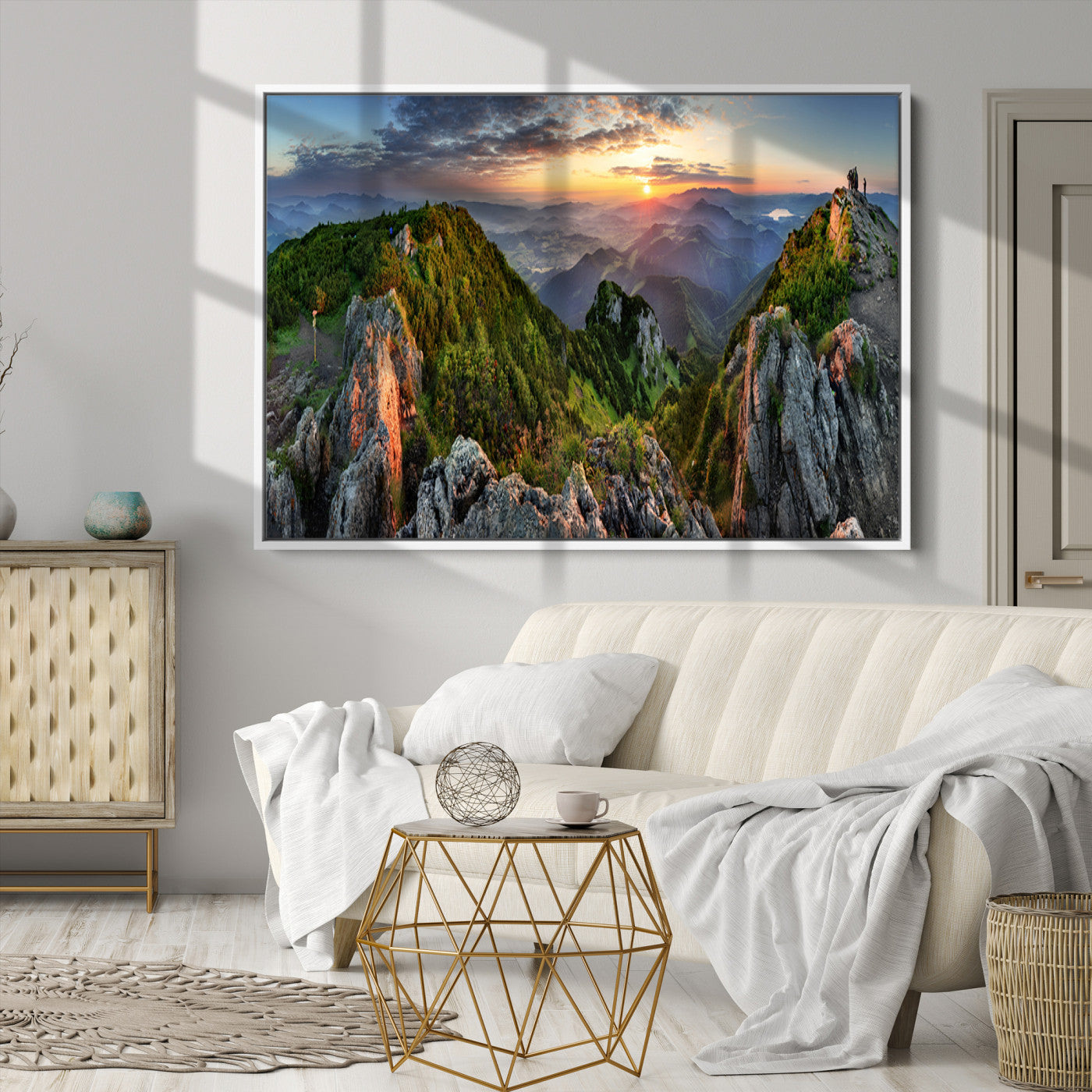 Mountain Sunset Panoramic Canvas Print – Scenic Wilderness Landscape, Majestic Summit , Multi-Panel Framed Artwork for Rustic Lodge Home