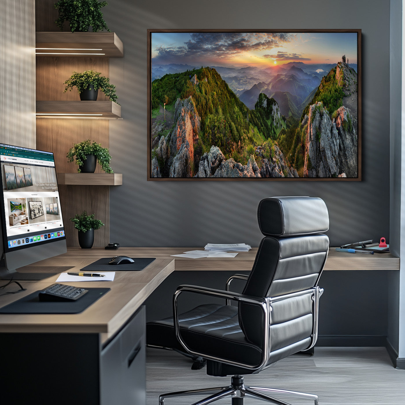Mountain Sunset Panoramic Canvas Print – Scenic Wilderness Landscape, Majestic Summit , Multi-Panel Framed Artwork for Rustic Lodge Home