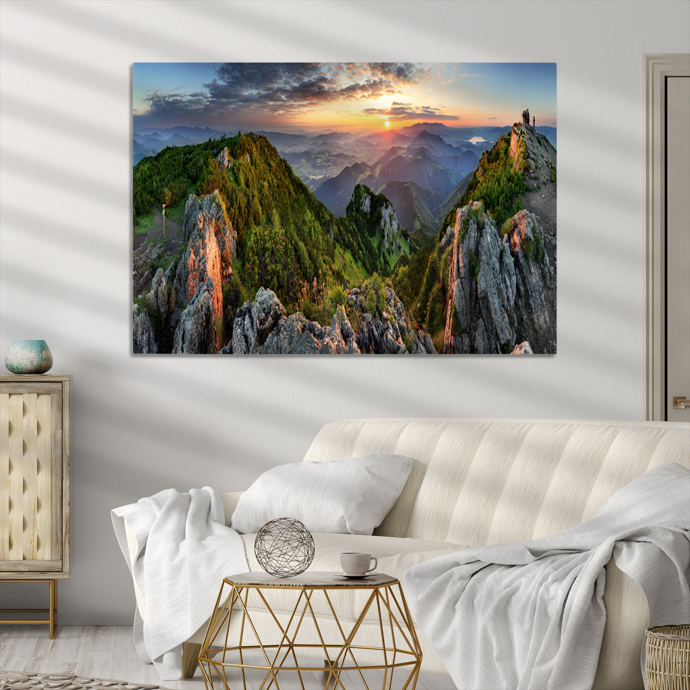 Mountain Sunset Panoramic Canvas Print – Scenic Wilderness Landscape, Majestic Summit , Multi-Panel Framed Artwork for Rustic Lodge Home