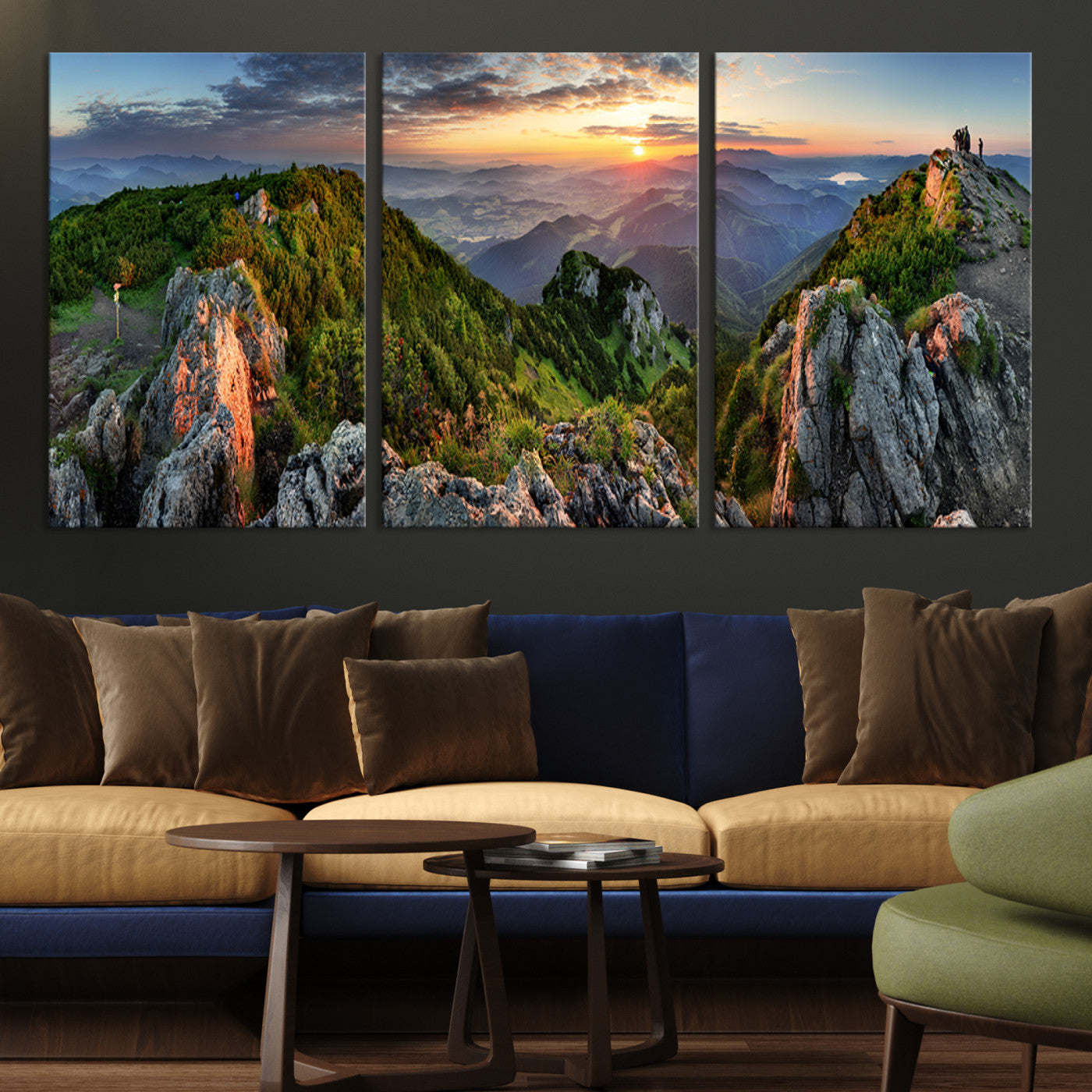51582565-MGV-CV-36X24-Mountain Sunset Panoramic Canvas Print – Scenic Wilderness Landscape, Majestic Summit , Multi-Panel Framed Artwork for Rustic Lodge Home