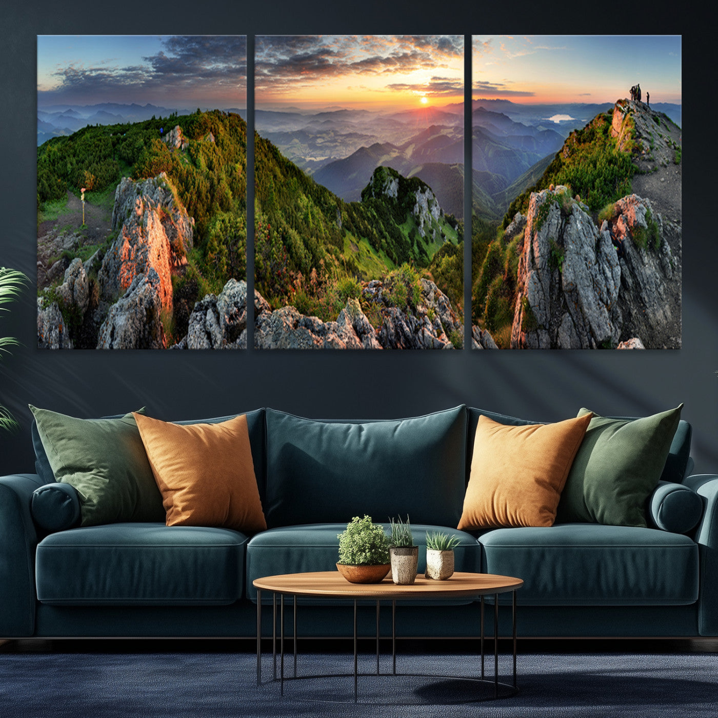 51582565-MGV-CV-36X24-Mountain Sunset Panoramic Canvas Print – Scenic Wilderness Landscape, Majestic Summit , Multi-Panel Framed Artwork for Rustic Lodge Home