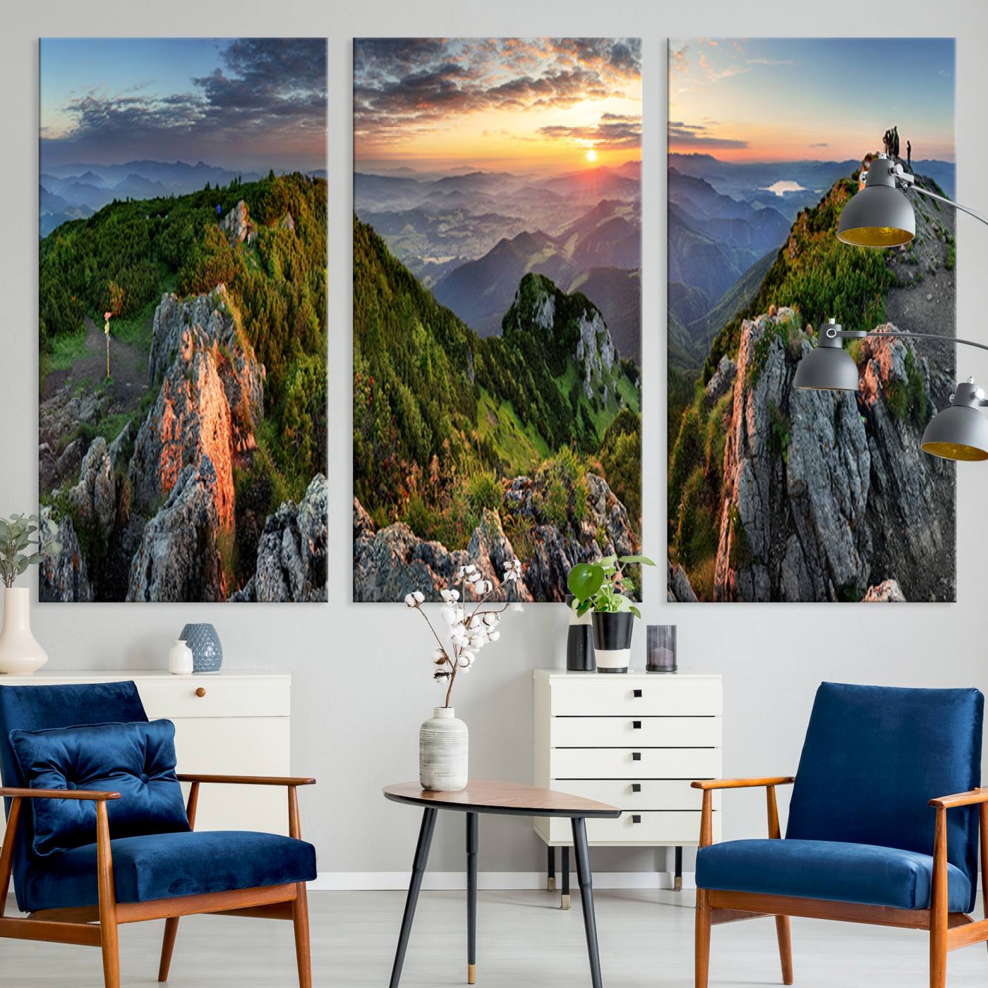 51582565-MGV-CV-36X24-Mountain Sunset Panoramic Canvas Print – Scenic Wilderness Landscape, Majestic Summit , Multi-Panel Framed Artwork for Rustic Lodge Home