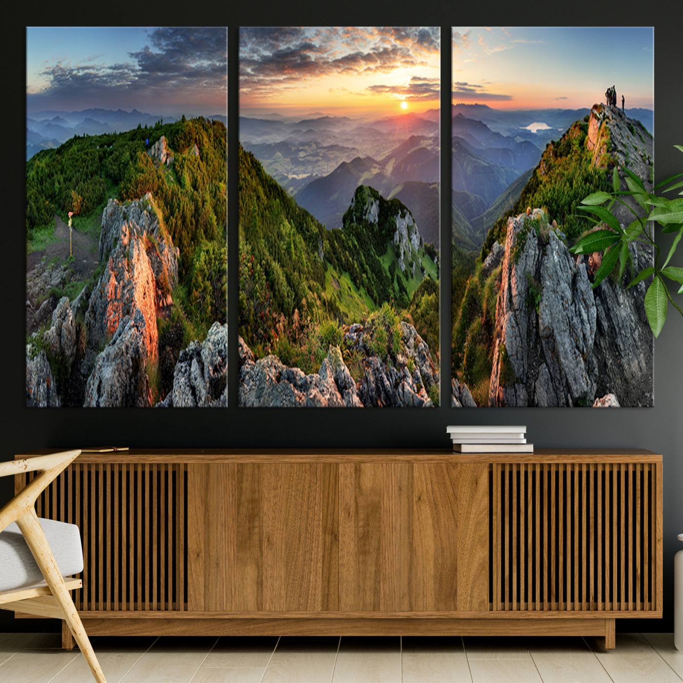 51582565-MGV-CV-36X24-Mountain Sunset Panoramic Canvas Print – Scenic Wilderness Landscape, Majestic Summit , Multi-Panel Framed Artwork for Rustic Lodge Home
