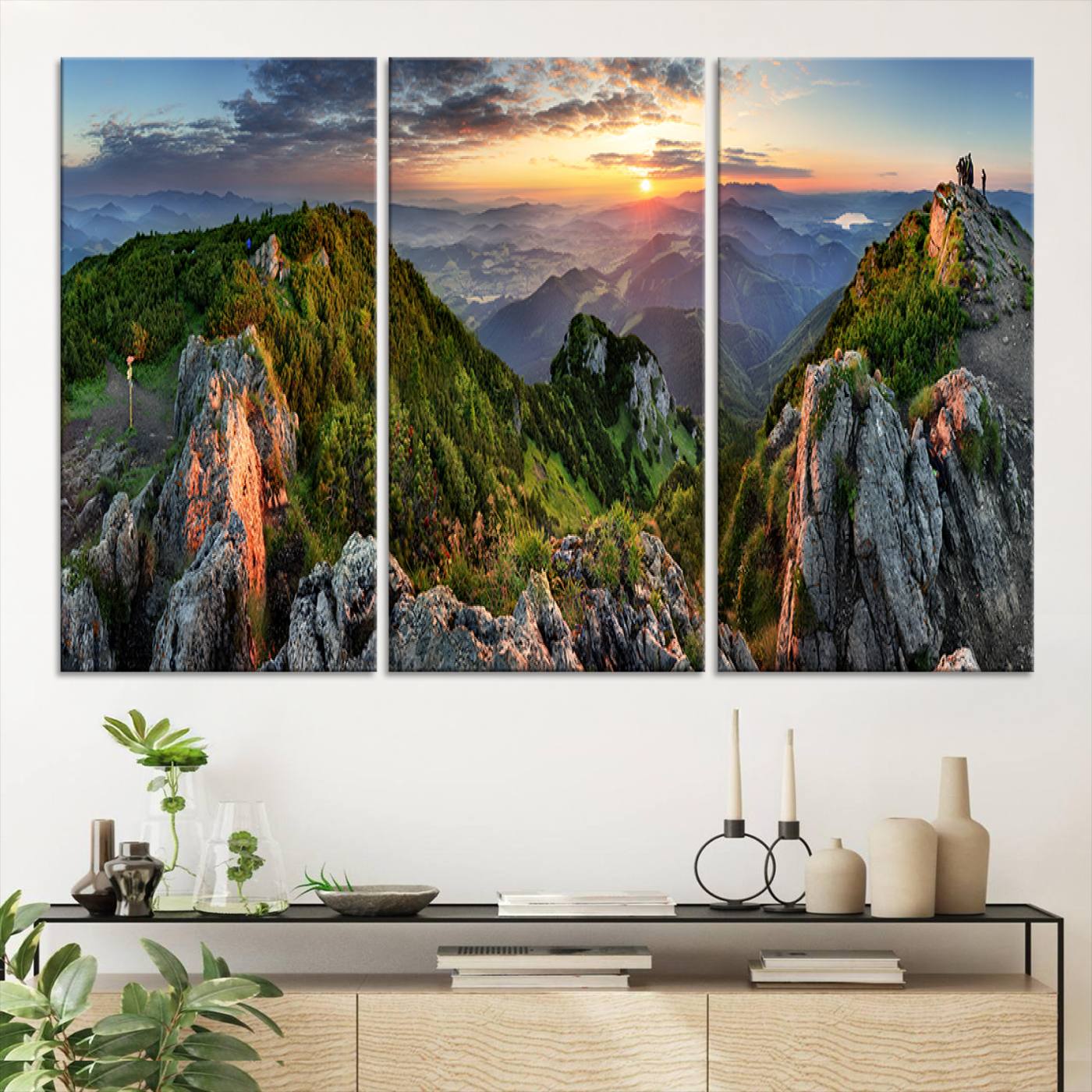 51582565-MGV-CV-36X24-Mountain Sunset Panoramic Canvas Print – Scenic Wilderness Landscape, Majestic Summit , Multi-Panel Framed Artwork for Rustic Lodge Home