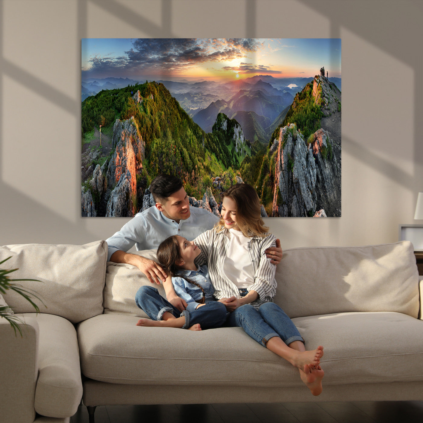 Mountain Sunset Panoramic Canvas Print – Scenic Wilderness Landscape, Majestic Summit , Multi-Panel Framed Artwork for Rustic Lodge Home