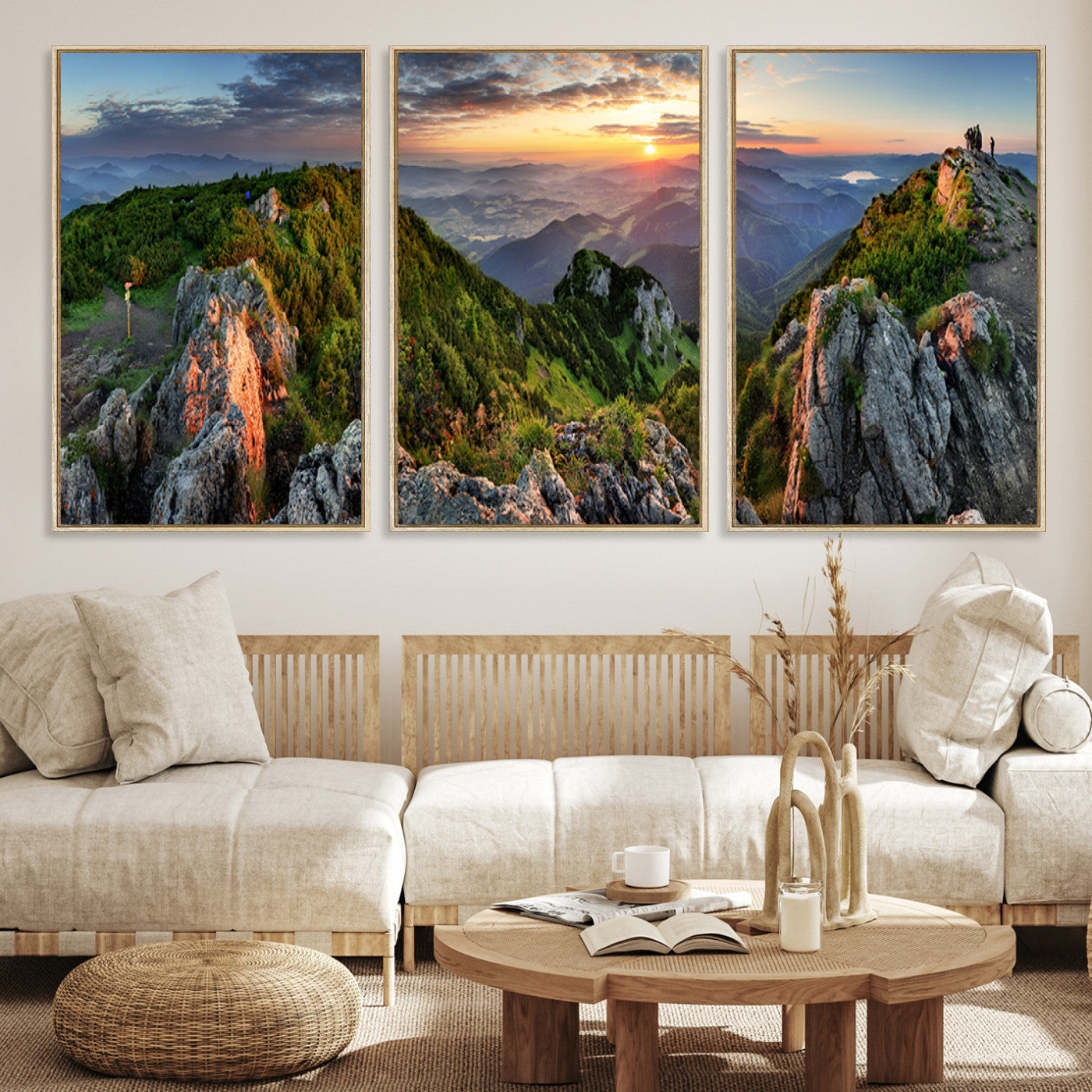 51582565-MGV-CV-36X24-Mountain Sunset Panoramic Canvas Print – Scenic Wilderness Landscape, Majestic Summit , Multi-Panel Framed Artwork for Rustic Lodge Home
