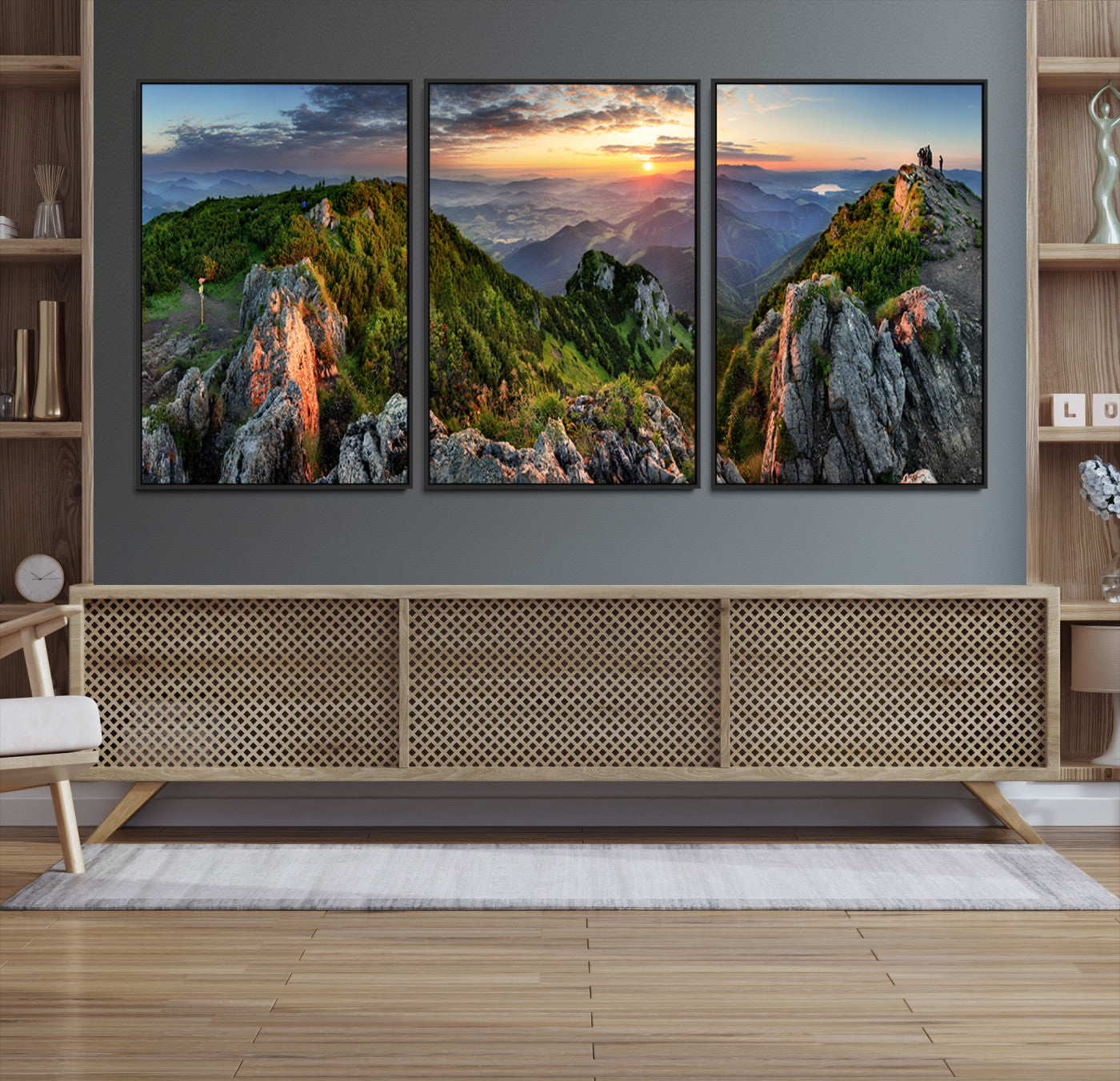 51582565-MGV-CV-36X24-Mountain Sunset Panoramic Canvas Print – Scenic Wilderness Landscape, Majestic Summit , Multi-Panel Framed Artwork for Rustic Lodge Home