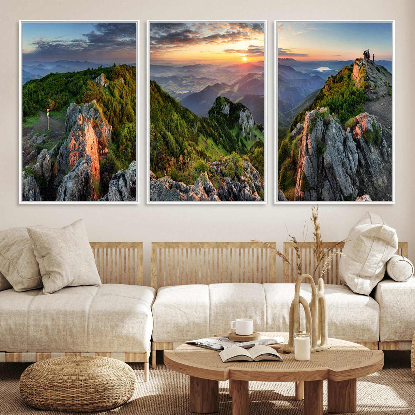 51582565-MGV-CV-36X24-Mountain Sunset Panoramic Canvas Print – Scenic Wilderness Landscape, Majestic Summit , Multi-Panel Framed Artwork for Rustic Lodge Home