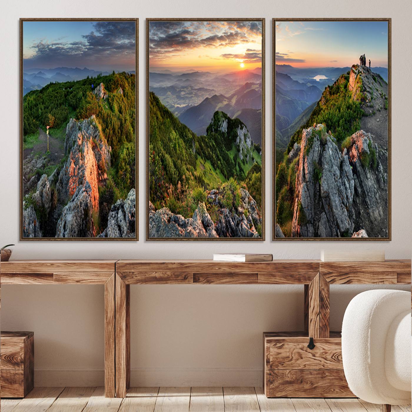51582565-MGV-CV-36X24-Mountain Sunset Panoramic Canvas Print – Scenic Wilderness Landscape, Majestic Summit , Multi-Panel Framed Artwork for Rustic Lodge Home