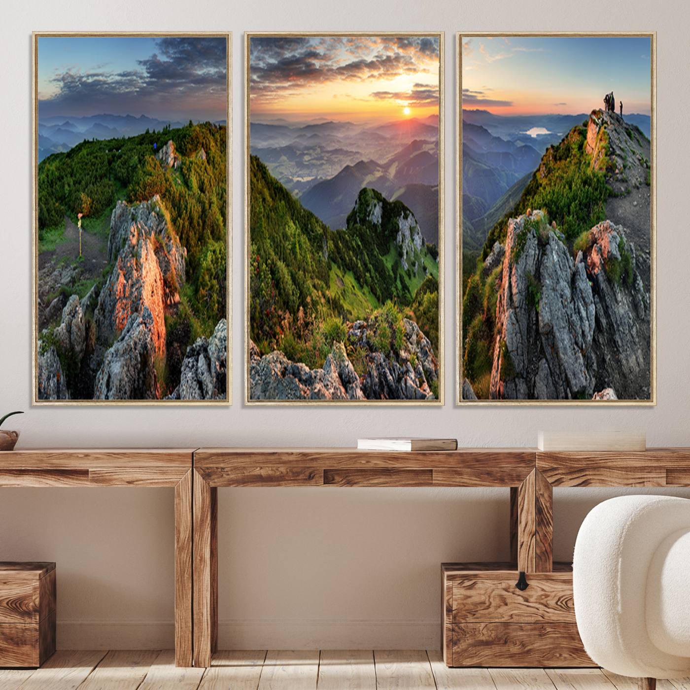 51582565-MGV-CV-36X24-Mountain Sunset Panoramic Canvas Print – Scenic Wilderness Landscape, Majestic Summit , Multi-Panel Framed Artwork for Rustic Lodge Home