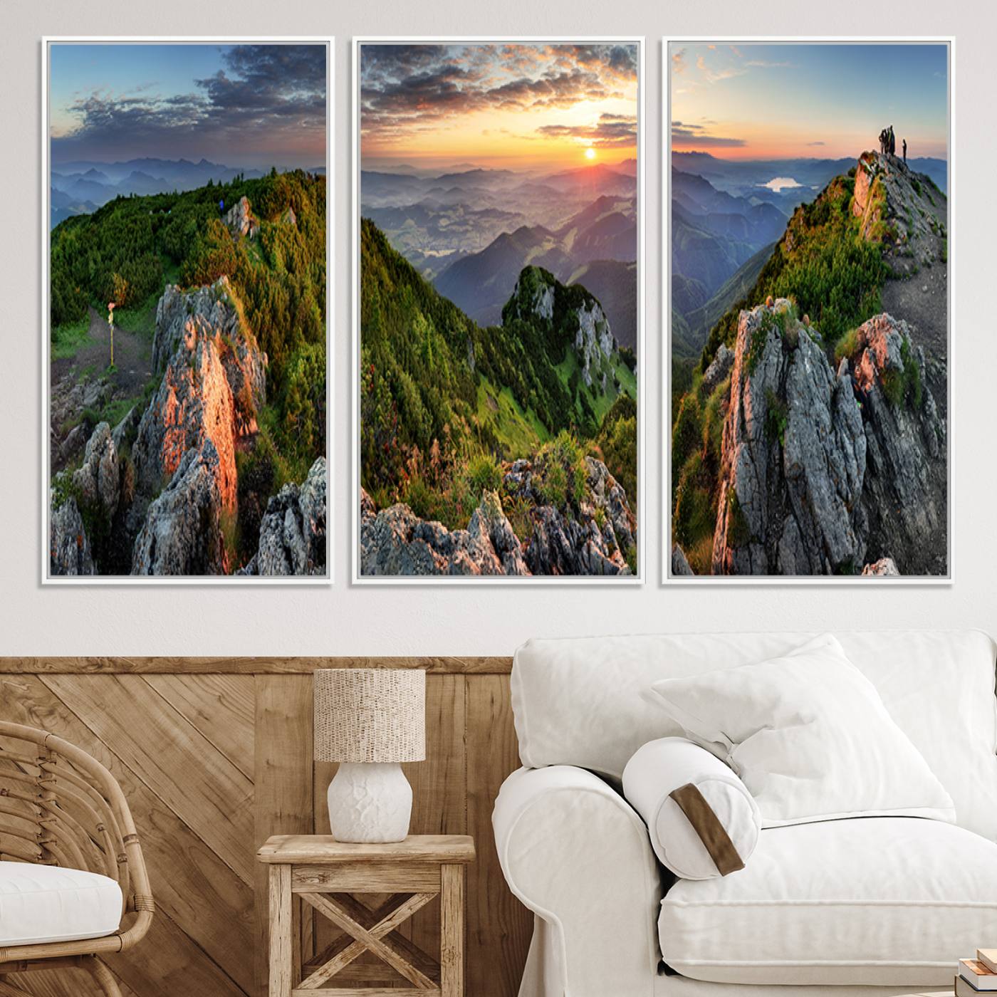 51582565-MGV-CV-36X24-Mountain Sunset Panoramic Canvas Print – Scenic Wilderness Landscape, Majestic Summit , Multi-Panel Framed Artwork for Rustic Lodge Home