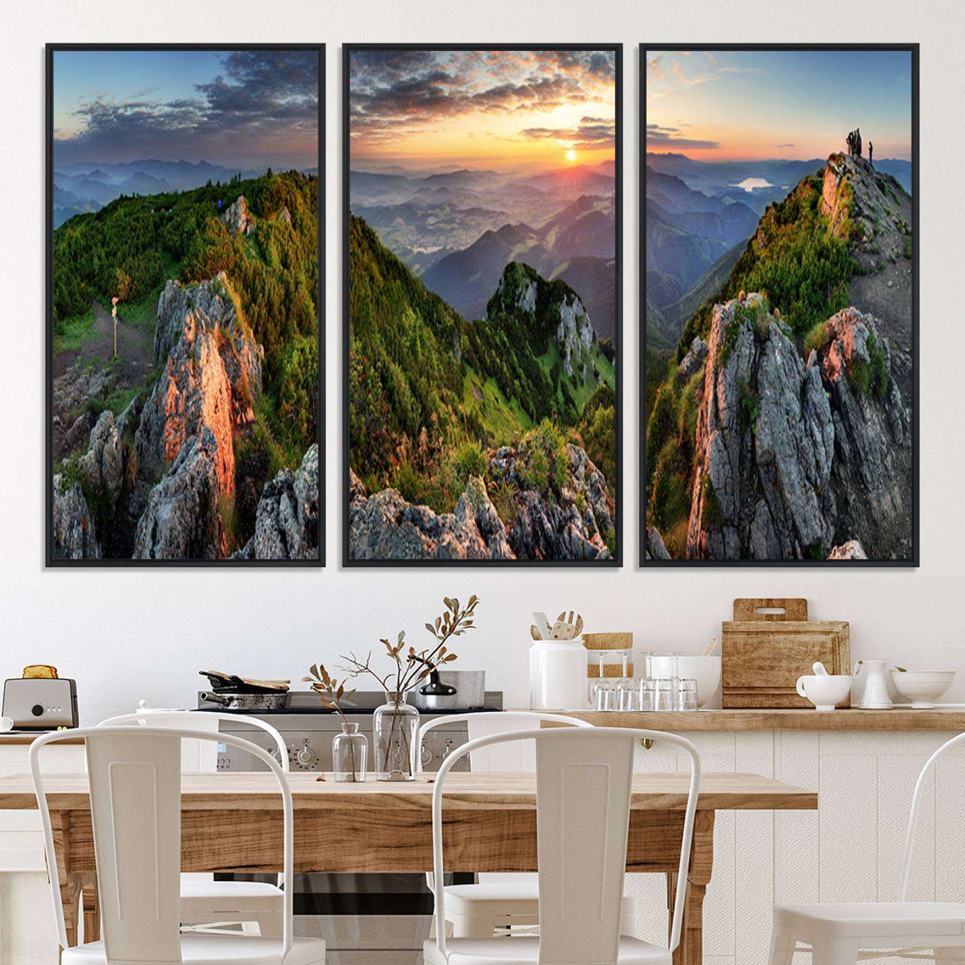51582565-MGV-CV-36X24-Mountain Sunset Panoramic Canvas Print – Scenic Wilderness Landscape, Majestic Summit , Multi-Panel Framed Artwork for Rustic Lodge Home