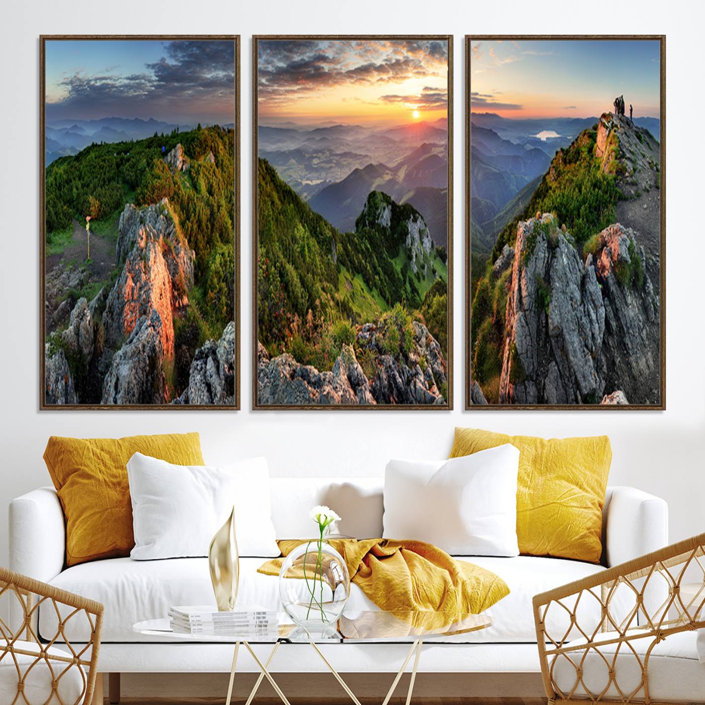 51582565-MGV-CV-36X24-Mountain Sunset Panoramic Canvas Print – Scenic Wilderness Landscape, Majestic Summit , Multi-Panel Framed Artwork for Rustic Lodge Home