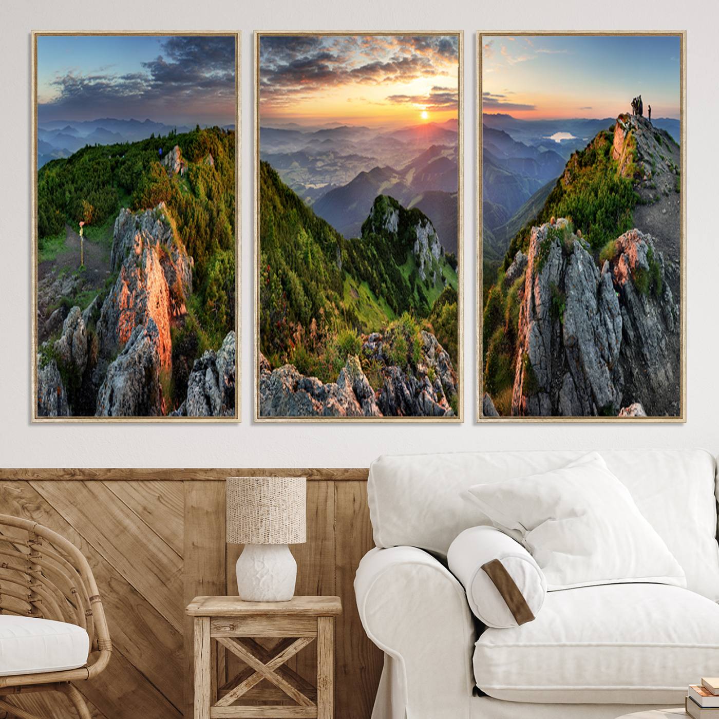 51582565-MGV-CV-36X24-Mountain Sunset Panoramic Canvas Print – Scenic Wilderness Landscape, Majestic Summit , Multi-Panel Framed Artwork for Rustic Lodge Home