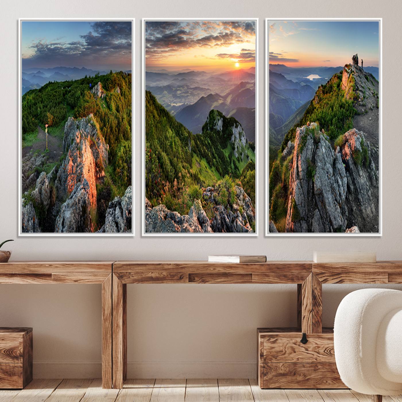 51582565-MGV-CV-36X24-Mountain Sunset Panoramic Canvas Print – Scenic Wilderness Landscape, Majestic Summit , Multi-Panel Framed Artwork for Rustic Lodge Home