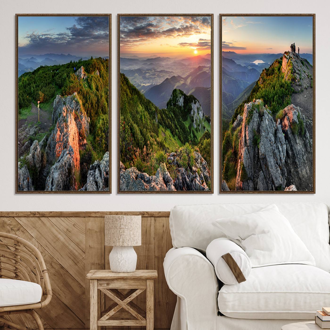 51582565-MGV-CV-36X24-Mountain Sunset Panoramic Canvas Print – Scenic Wilderness Landscape, Majestic Summit , Multi-Panel Framed Artwork for Rustic Lodge Home