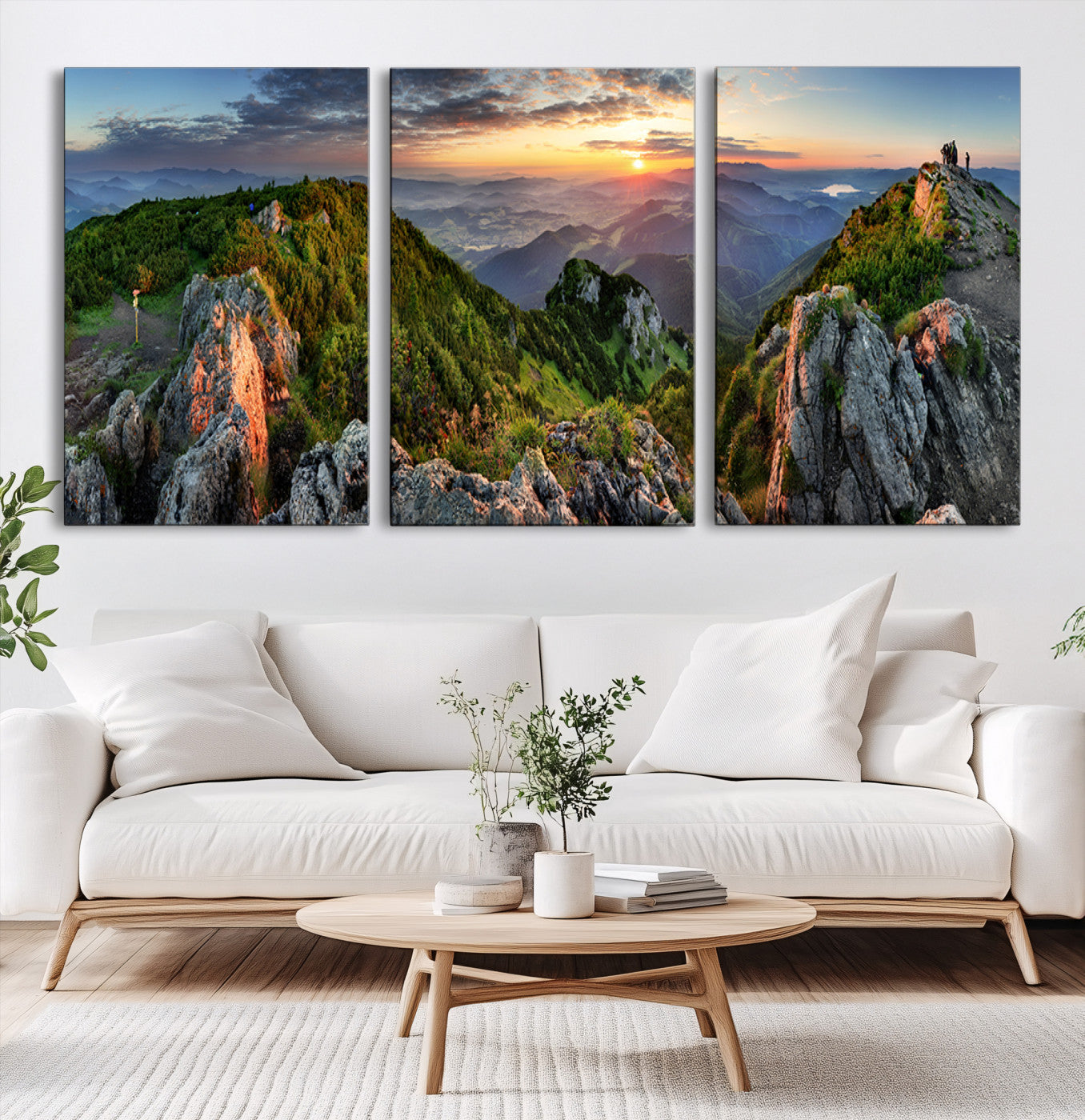 51582565-MGV-CV-60X30-3P-Mountain Sunset Panoramic Canvas Print – Scenic Wilderness Landscape, Majestic Summit , Multi-Panel Framed Artwork for Rustic Lodge Home