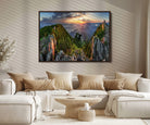 Mountain Sunset Panoramic Canvas Print – Scenic Wilderness Landscape, Majestic Summit , Multi-Panel Framed Artwork for Rustic Lodge Home