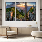 51582565-MGV-FC-48X32-3P_Walnut-Mountain Sunset Panoramic Canvas Print – Scenic Wilderness Landscape, Majestic Summit , Multi-Panel Framed Artwork for Rustic Lodge Home