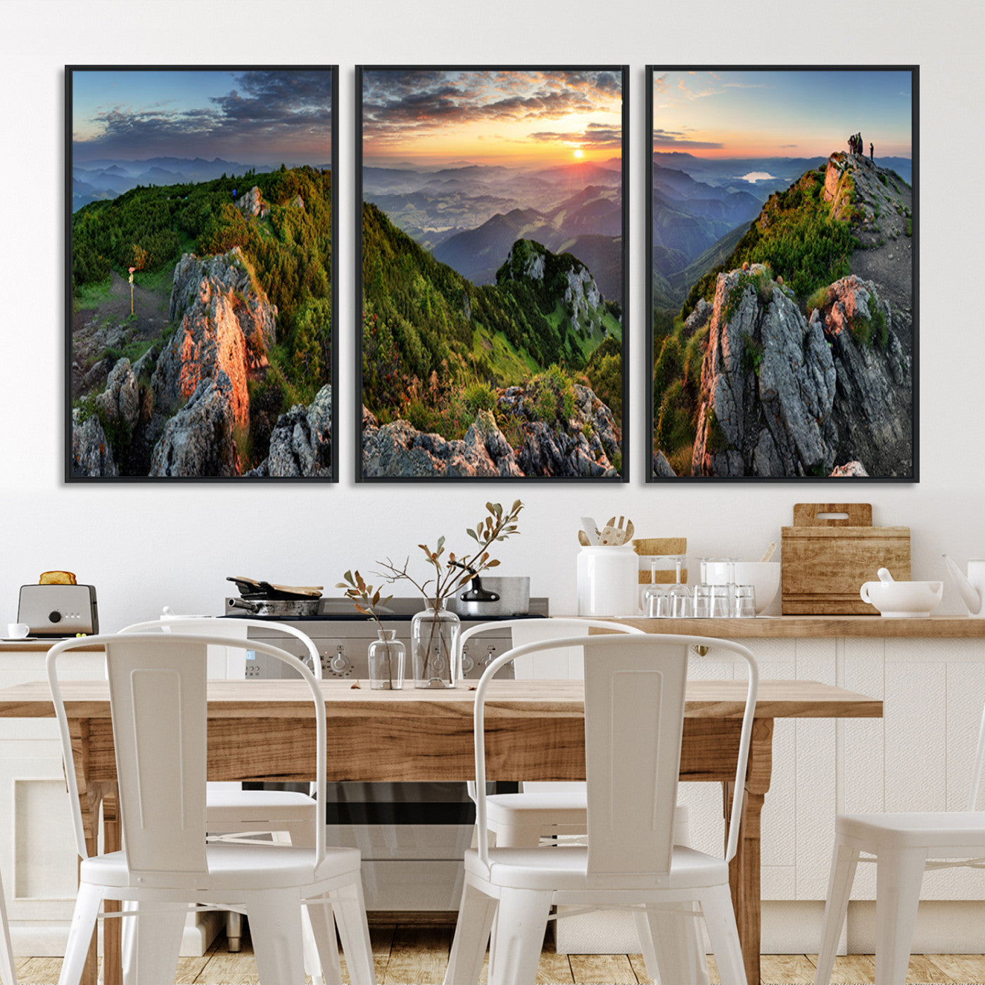 51582565-MGV-FC-60X30-3P_Black-Mountain Sunset Panoramic Canvas Print – Scenic Wilderness Landscape, Majestic Summit , Multi-Panel Framed Artwork for Rustic Lodge Home