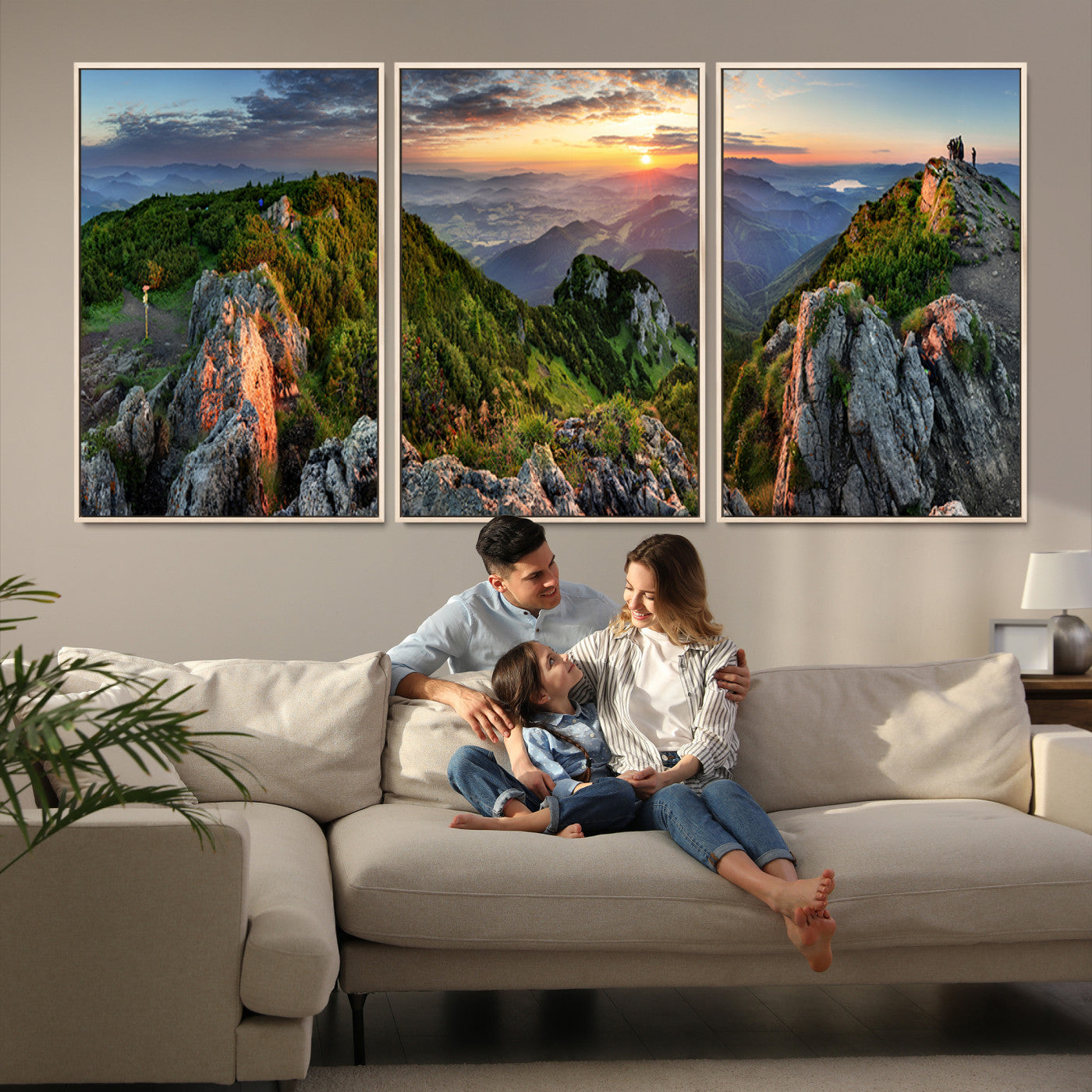 51582565-MGV-FC-60X30-3P_Natural-Mountain Sunset Panoramic Canvas Print – Scenic Wilderness Landscape, Majestic Summit , Multi-Panel Framed Artwork for Rustic Lodge Home