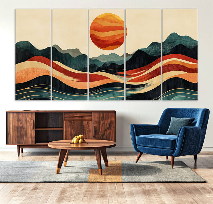 Mountain Triptych Wall Art - Western Nature Prints - Framed Boho Pine Tree Canvas for Log Cabin or Southwest Decor