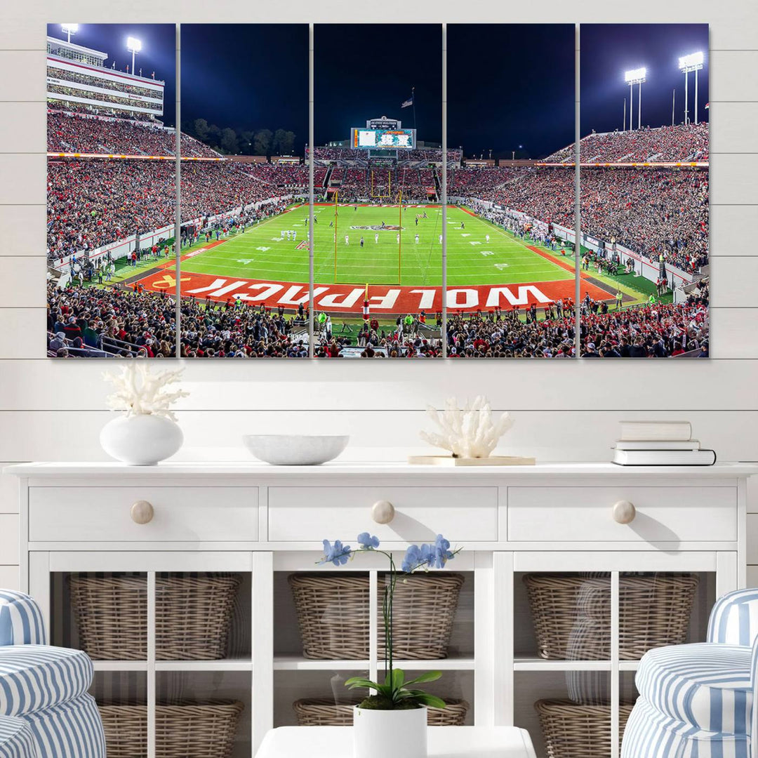 23086-MGV-CV-60X31-5P-NC State Wolfpack Canvas Print - Raleigh Carter-Finley Stadium Wall Art, Football Team Canvas Print