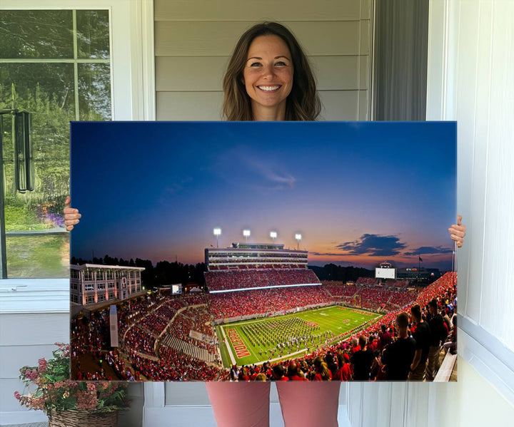 NC State Wolfpack Football Team Print - Raleigh Carter-Finley Stadium Wall Art Canvas Print