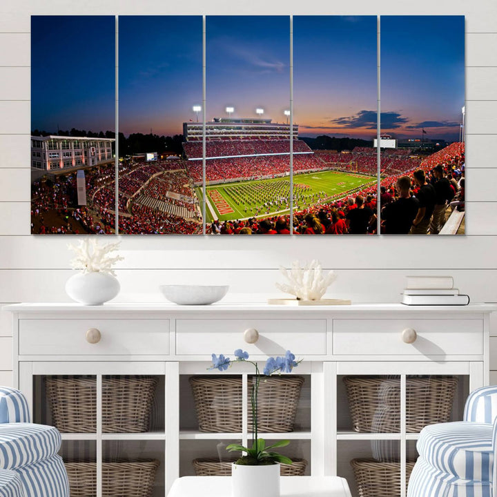 33313-MGV-CV-60X31-5P-NC State Wolfpack Football Team Print - Raleigh Carter-Finley Stadium Wall Art Canvas Print