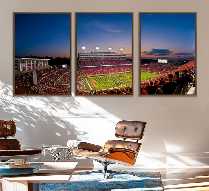 33313-MGV-FC-60X30-3P_Walnut-NC State Wolfpack Football Team Print - Raleigh Carter-Finley Stadium Wall Art Canvas Print